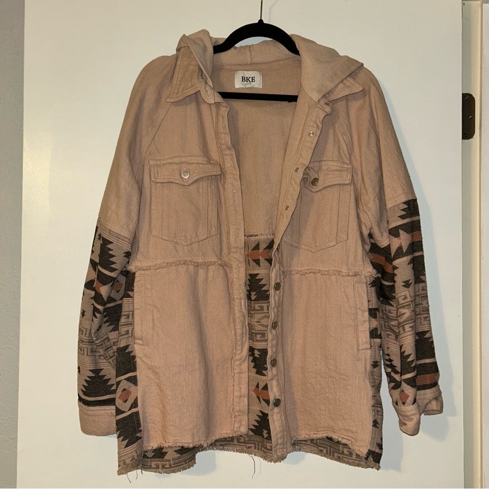 BKE Tan Hooded Jacket with Textured Design